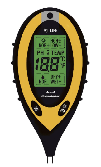 pH ljus och fuktighetsmätare för jord.